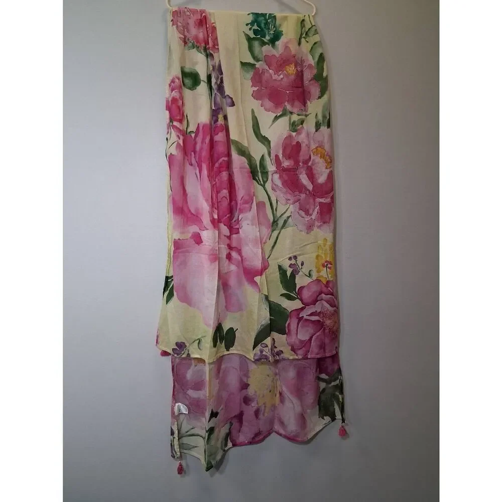 Sapphire womens long scarf pink yellow lightweight cotton spring summer